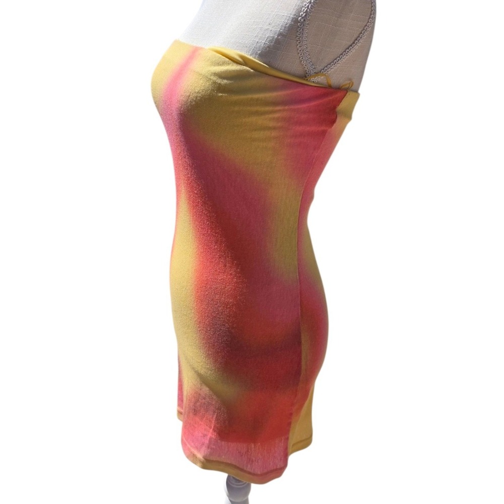 With Jean Frankie ziggy Tie Dye Mini Dress Bodycon Strapless Yellow Pink XS - Picture 3 of 11